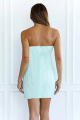 Sublimely Stylish Strapless Plisse Mini Dress Mint