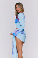Wave Kiss Sheer Long Sleeve Top Blue