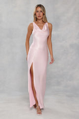 The Loretta Cowl Satin Maxi Dress Pink