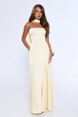 Satin Tempt Strapless Maxi Dress Lemon