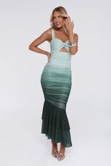 Shimmer Set Mesh Ombre Maxi Dress Green