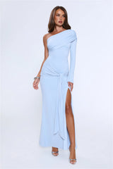 Night Starflower One Shoulder Maxi Dress Blue