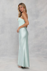 Dressed To Dazzle Strapless Satin Maxi Dress Sage