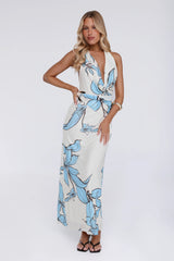 Lucky Darling Halter Mesh Maxi Dress Blue