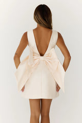 Structured Bow Back Mini Dress Cream