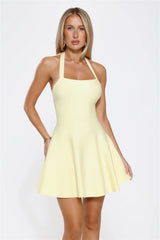Wink Wink Halter Knit Mini Dress Lemon