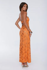 Stay Magnetic Mesh Beaded Maxi Dress Orange