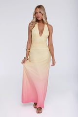 Glow Aesthetic Halter Mesh Maxi Dress Yellow