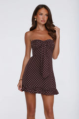Own Your Glow Polka Dot Strapless Mini Dress Brown