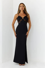 Satin Lace Nights Maxi Dress Black