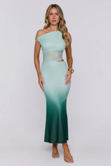 Dreamscape Delight Ombre Off Shoulder Maxi Dress Green