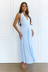 Whispered Promises Halter Mesh Maxi Dress Blue