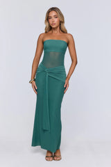Kissable Strapless Mesh Maxi Dress Teal