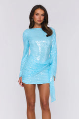 Luxe Dazzle Sequin Long Sleeve Mini Dress Blue