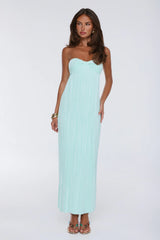 The Pretty Way Plisse Strapless Maxi Dress Aqua