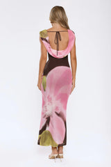 Strawberry Spritz Mesh Maxi Dress Brown
