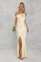 The Clover Off Shoulder Satin Maxi Dress Yellow