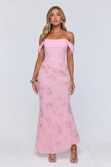 Pretty Glow Up Off Shoulder Maxi Dress Pink