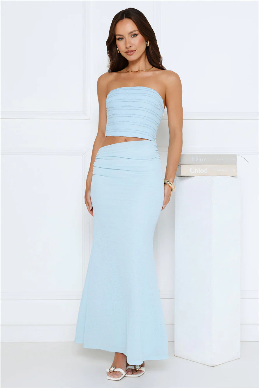 Babe Glow Strapless Maxi Dress Blue