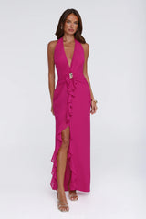 Sea Glass Nights Halter Maxi Dress Fuchsia