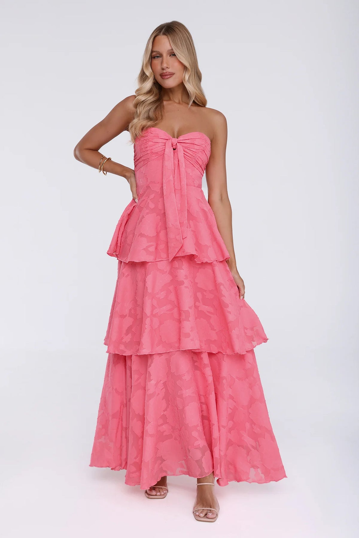 Unmatched Style Strapless Maxi Dress Coral