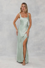 The Evelina Satin Maxi Dress Sage Green