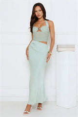 Celeste Shine Mesh Maxi Dress Sage