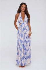 Afternoon In Azaleas Halter Maxi Dress Blue