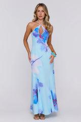 Blooming Tide Halter Maxi Dress Blue