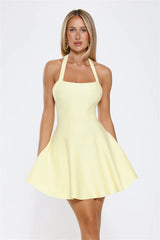 Wink Wink Halter Knit Mini Dress Lemon