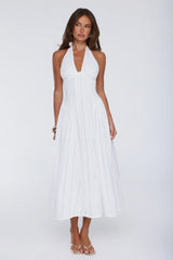 Petal Whimsy Embroidered Halter Maxi Dress White