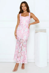 Petal Veil Sequin Maxi Dress Pink