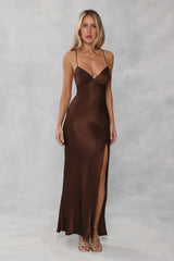 The Sophia Satin Maxi Dress Chocolate Brown