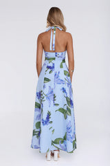 Fleur Flicker Halter Maxi Dress Blue