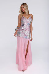 Glitter Glow Embellished Maxi Dress Pink