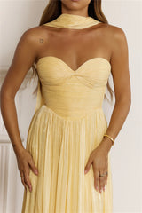 Shimmering Goddess Strapless Maxi Dress Yellow