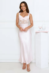 Flirty Business Satin Maxi Dress Pink