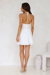 Floating Free Halter Linen Blend Mini Dress White