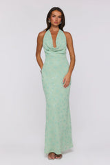 Bling It Babe Beaded Halter Maxi Dress Sage