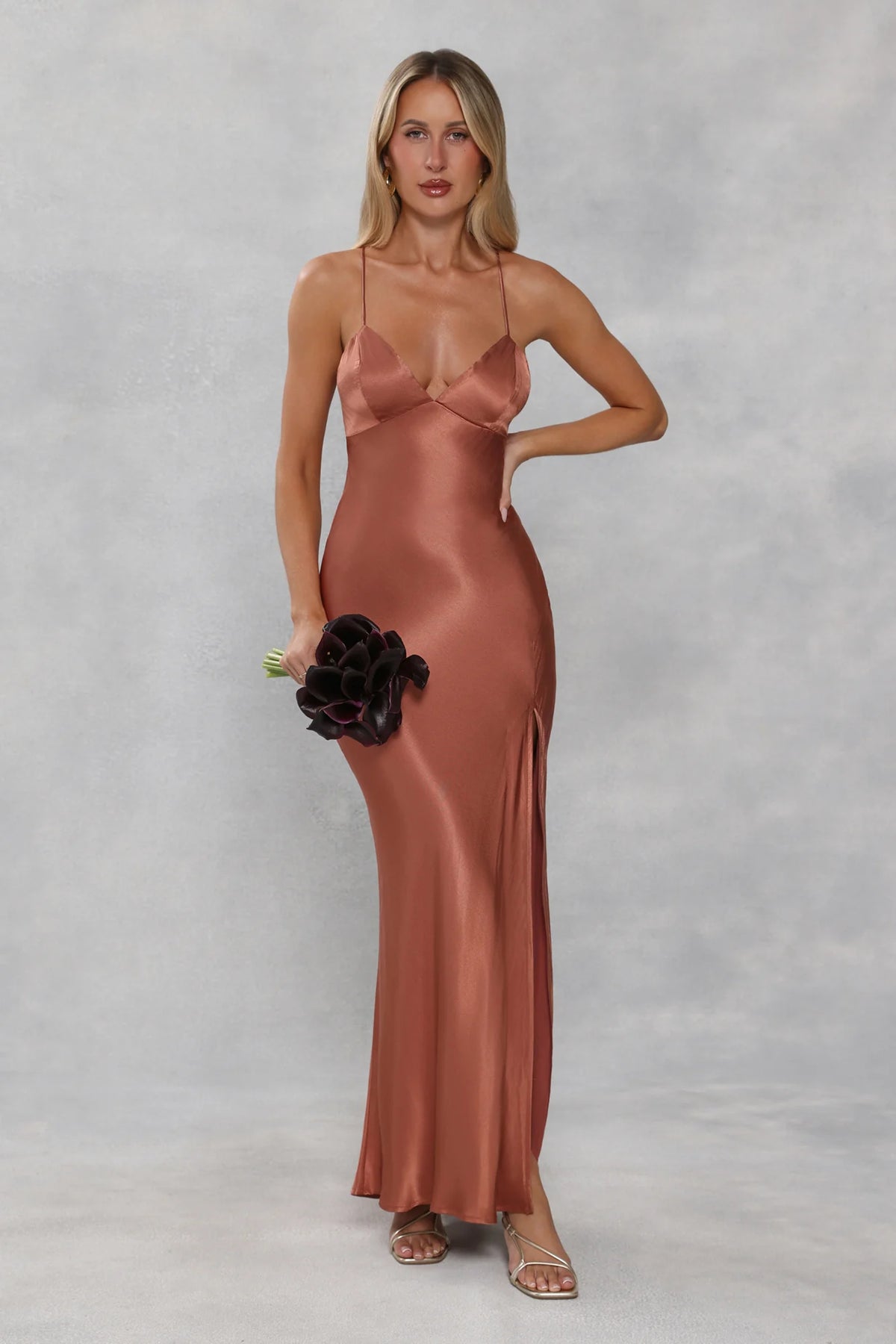The Sophia Satin Maxi Dress Bronze