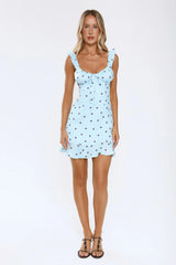 Zero Hesitation Polka Dot Satin Mini Dress Blue