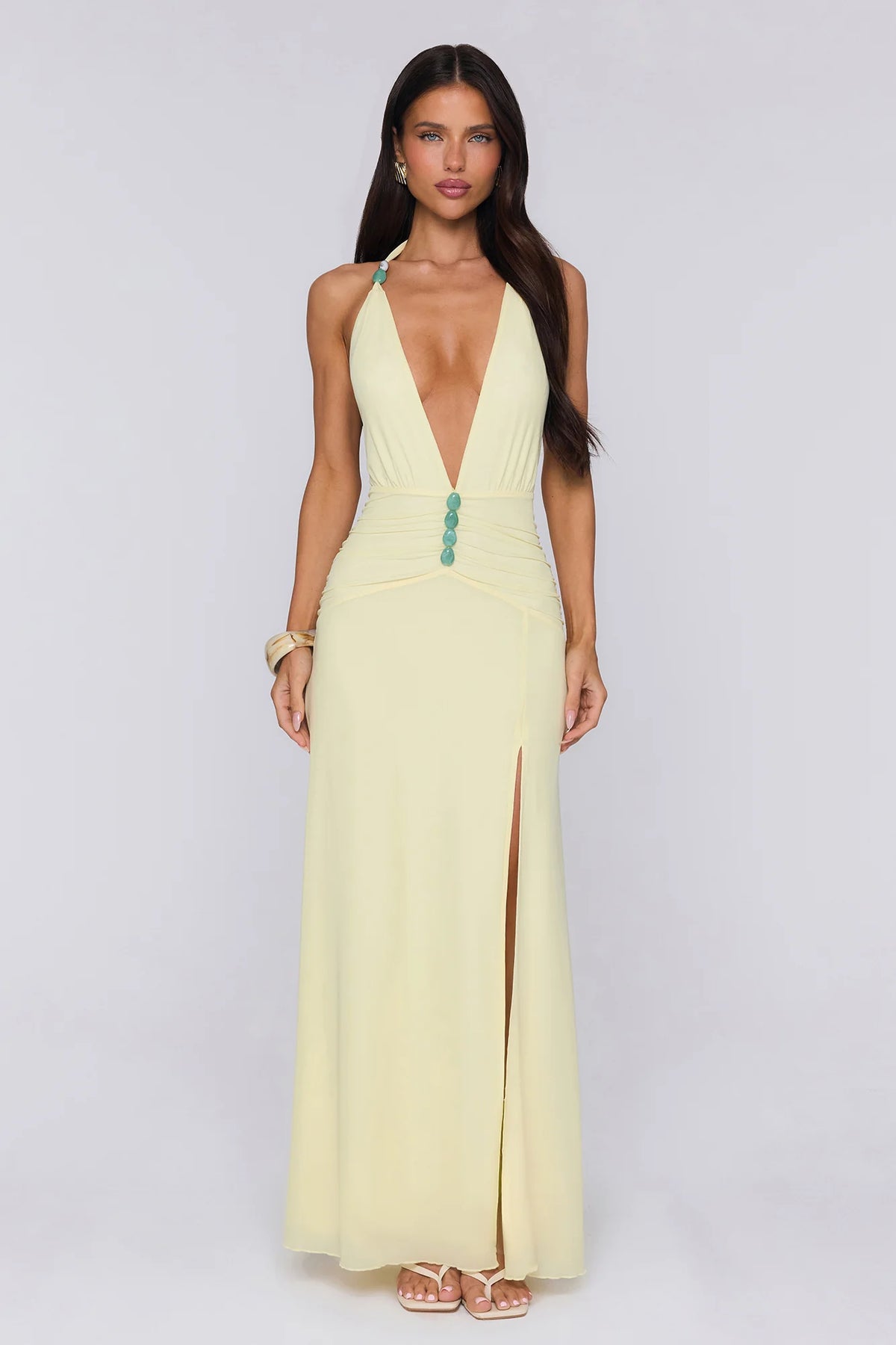 Secret Embrace Halter Maxi Dress Yellow