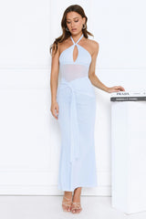 Luxe Darling Halter Mesh Maxi Dress Blue
