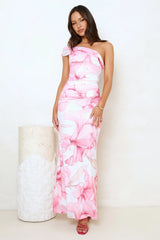 Dressed To Distract One Shoulder Mesh Maxi Dress Pink