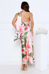 Romance In Bloom Satin Maxi Dress Pink