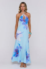 Blooming Tide Halter Maxi Dress Blue