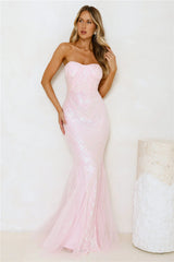 Fancy Dressed Strapless Sequin Maxi Dress Pink