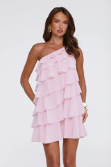 Gentle Bloom One Shoulder Mini Dress Pink