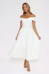 Worth It Always Off Shoulder Midi Dress White