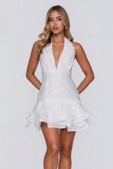 Shimmer Chase Halter Mini Dress White